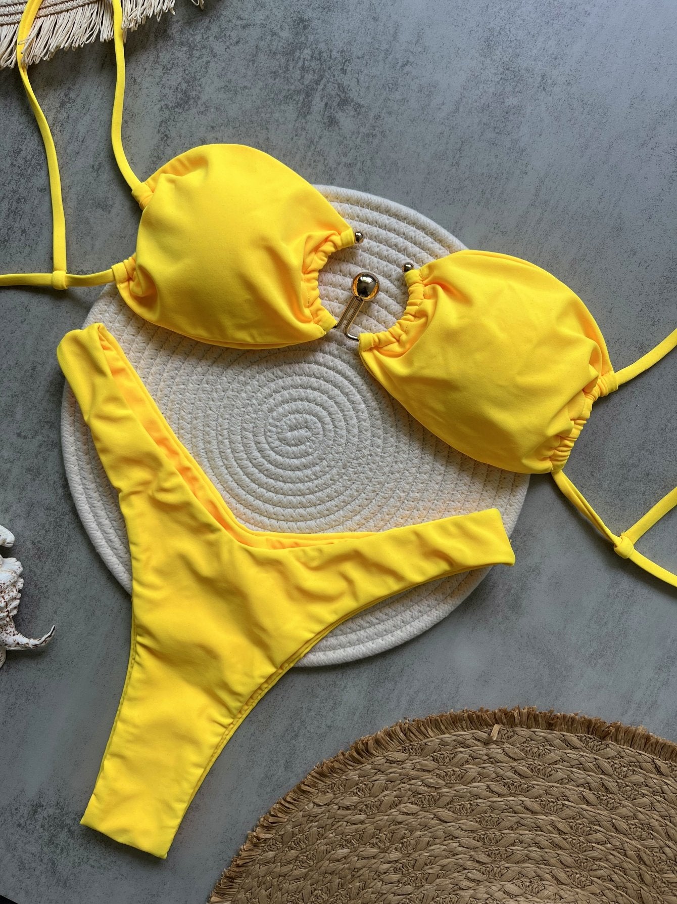 Sexy U Shaped Bandeau Bikinis Sets Mujer Strapless Swimwear Women Gold Swimsuit Bathing Suit