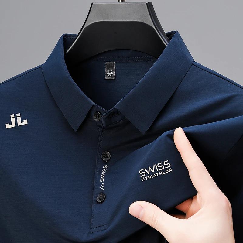 New Mens Business Casual Short Sleeved Shirt with Badge Solid Color Polo Shirt Fashionable