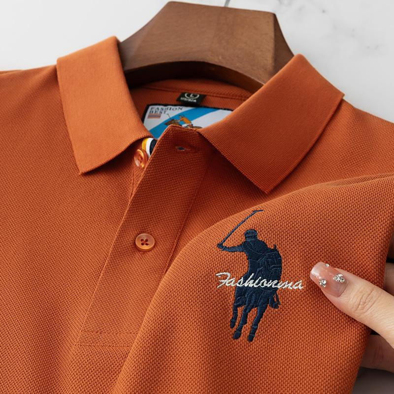 Luxury Embroidery Mens Polo Shirt Summer Thin Breathable 100Cotton Black Navy Blue Lapel