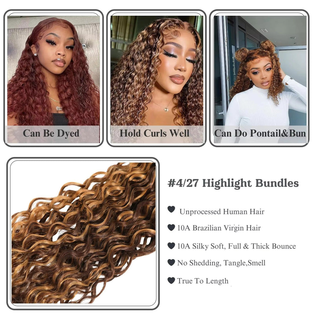 Honey Blonde Highlight Deep Wave Bundles 22 Inch P4/27 Ombre Single Bundles Wet and Wavy Bundle