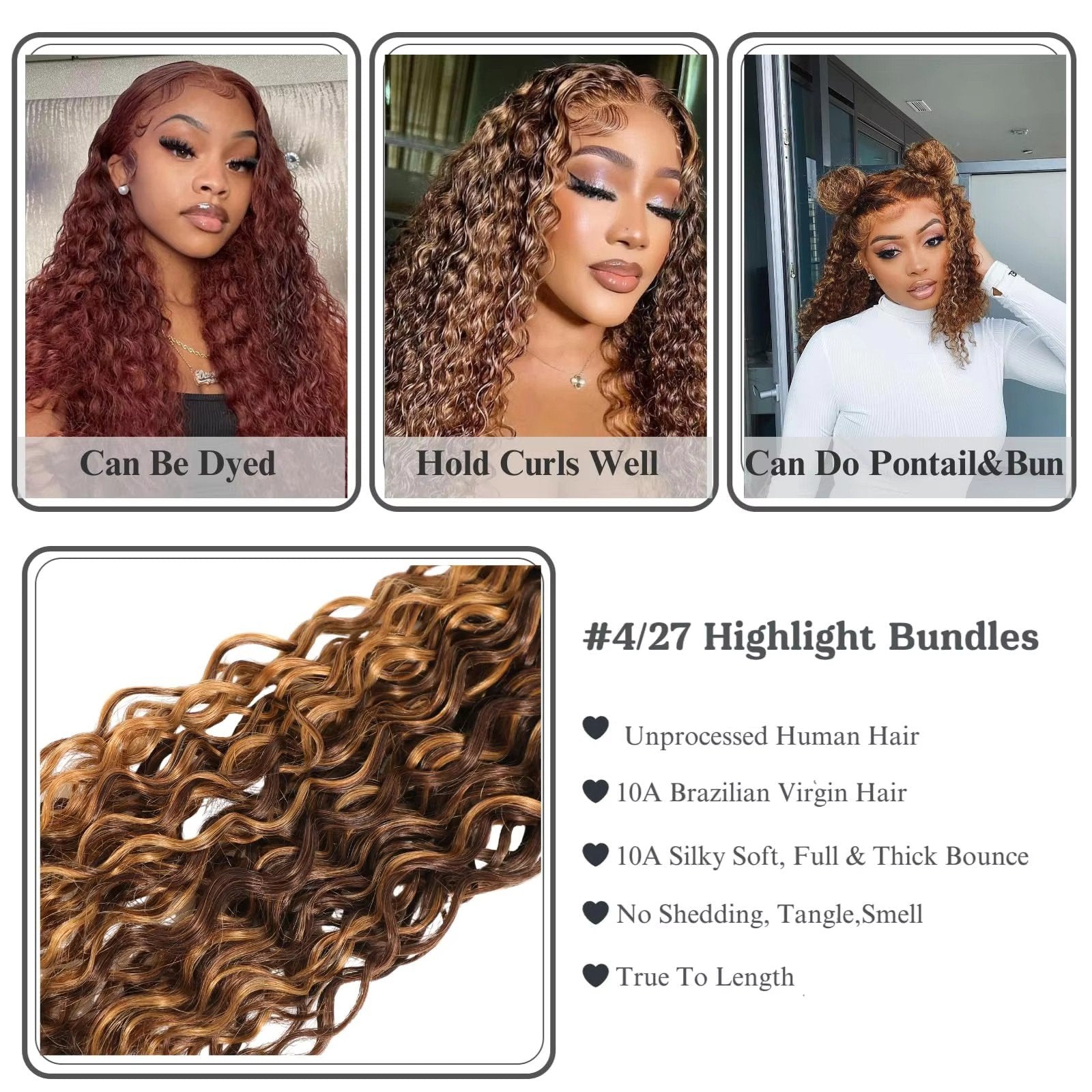 Honey Blonde Highlight Deep Wave Bundles 22 Inch P4/27 Ombre Single Bundles Wet and Wavy Bundle