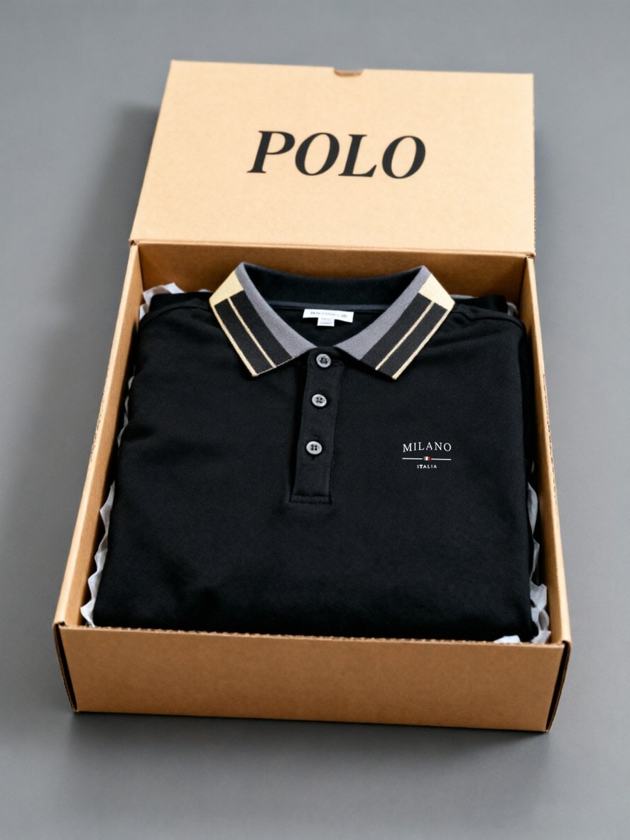 Classic White Polo Shirt with Contrast Collar and Embroidered