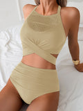 Sexy Black Mesh Patchwork Bikini Set 2026 Women Hanging Neck Bandage Cross High Waist Swimsuit Beach