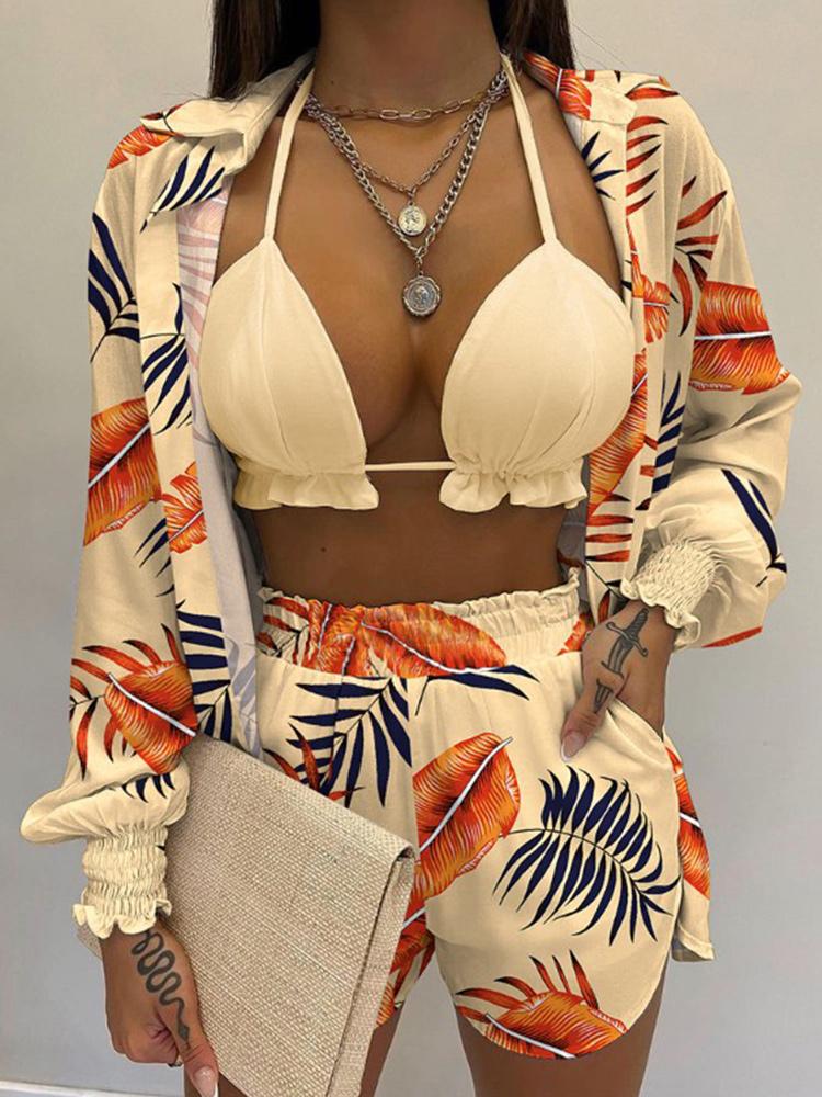 2026 New Bathing Suit Shorts Cover Up Summer Three Pieces Swimwear Sexy Beachwear High Waist Bikini