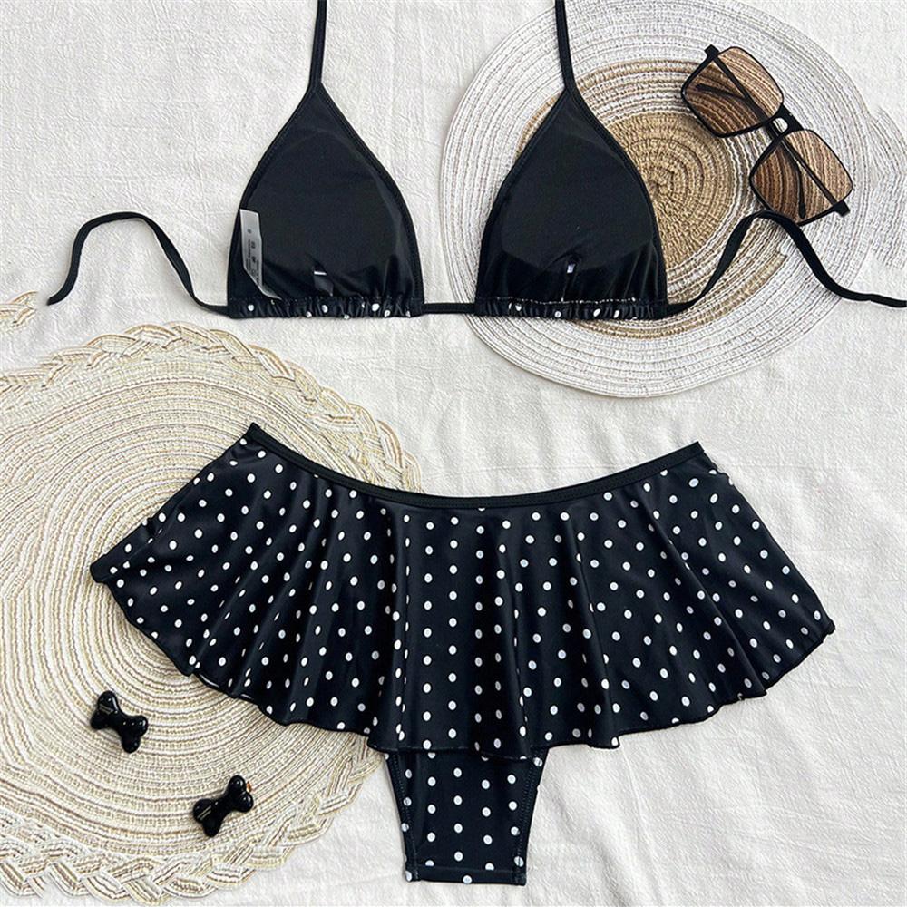 Cute Dot Print Halter String Triangle Bikinis Sets Ruffled Swimwear Sexy Swimsuit Women 2026 Beach