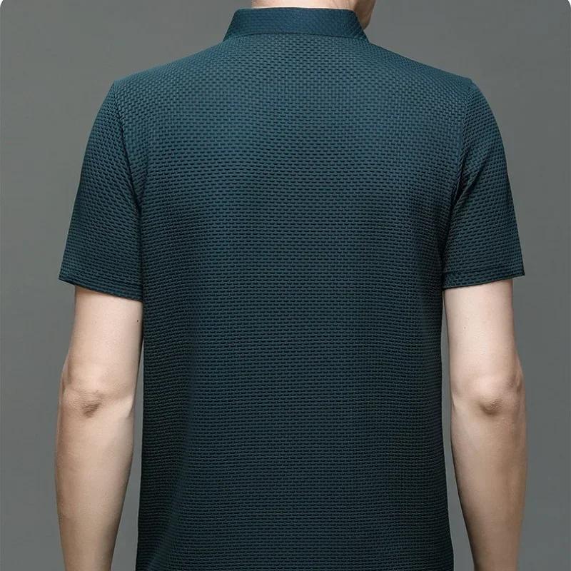 2026 Summer New Mens Lop-up Hollow Short-sleeved Polo Tee Shirt Ice Silk Breathable Business Fashion