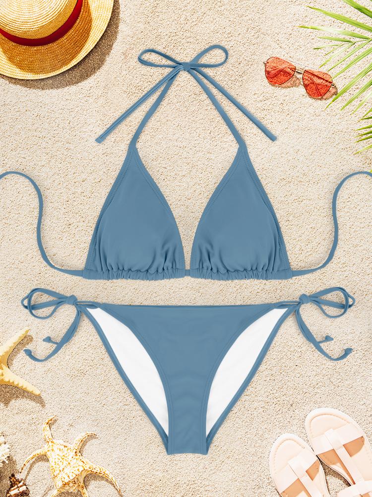 2Pcs Sexy Bikini Swimsuit For Women Solid Color Swimwear Summer Bathing Suits Females Backless