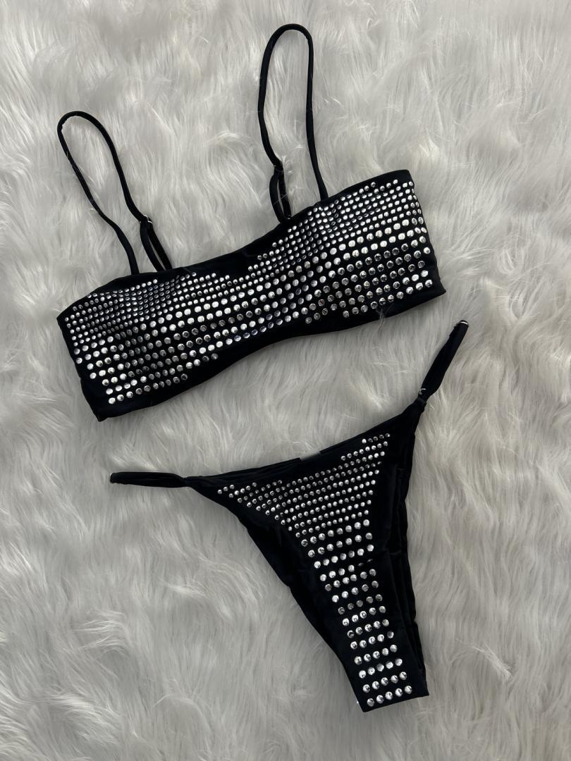Luxury Black Bikini 2026 Women Sexy Diamond Rhinestone Push Up Mini Swimsuit Brazilian Beach Bathing