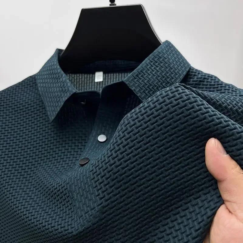 2026 Summer New Mens Lop-up Hollow Short-sleeved Polo Tee Shirt Ice Silk Breathable Business Fashion
