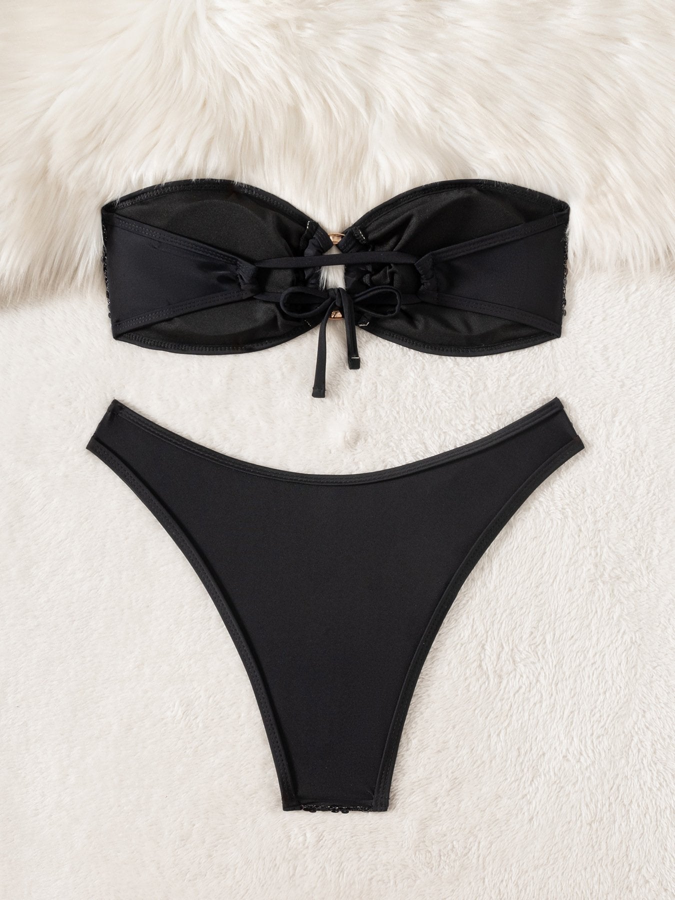 Sexy Bandeau Bikini 2026 Women Shiny Sequin Front Ring Push Up Micro Swimsuit Summer Pink Bathing