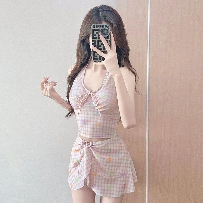 Y2k Women's Dot 3 Piece Bikini Sets 2000s American Vintage Crop Top Swimwear Summer Harajuku Sweet