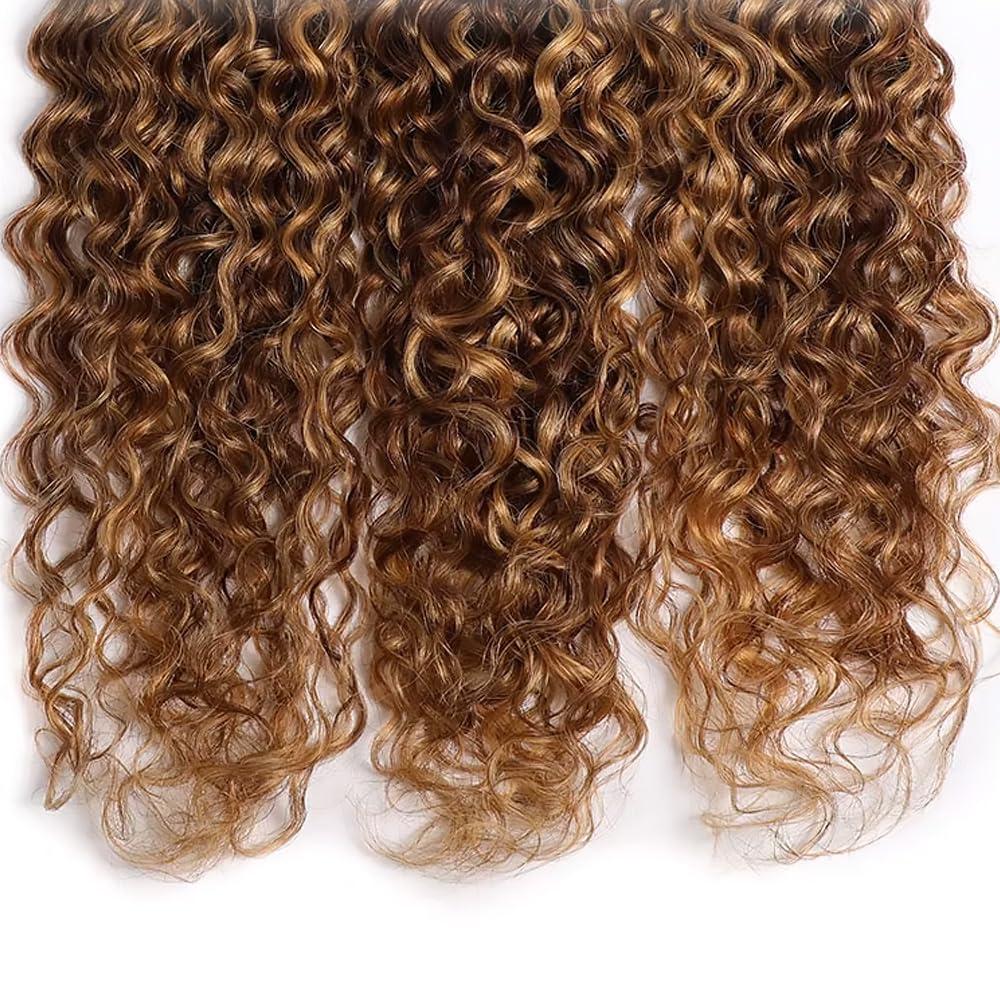 P4/27 Curly Wave Bundles Human Hair Highlight Dark Brown and Honey Blonde Piano Color Mix Brazilian