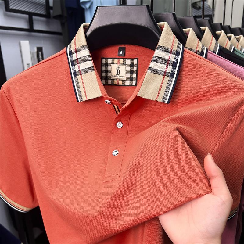 Fashion brand luxury short sleeve polo shirt men summer quality silky cotton breathable business