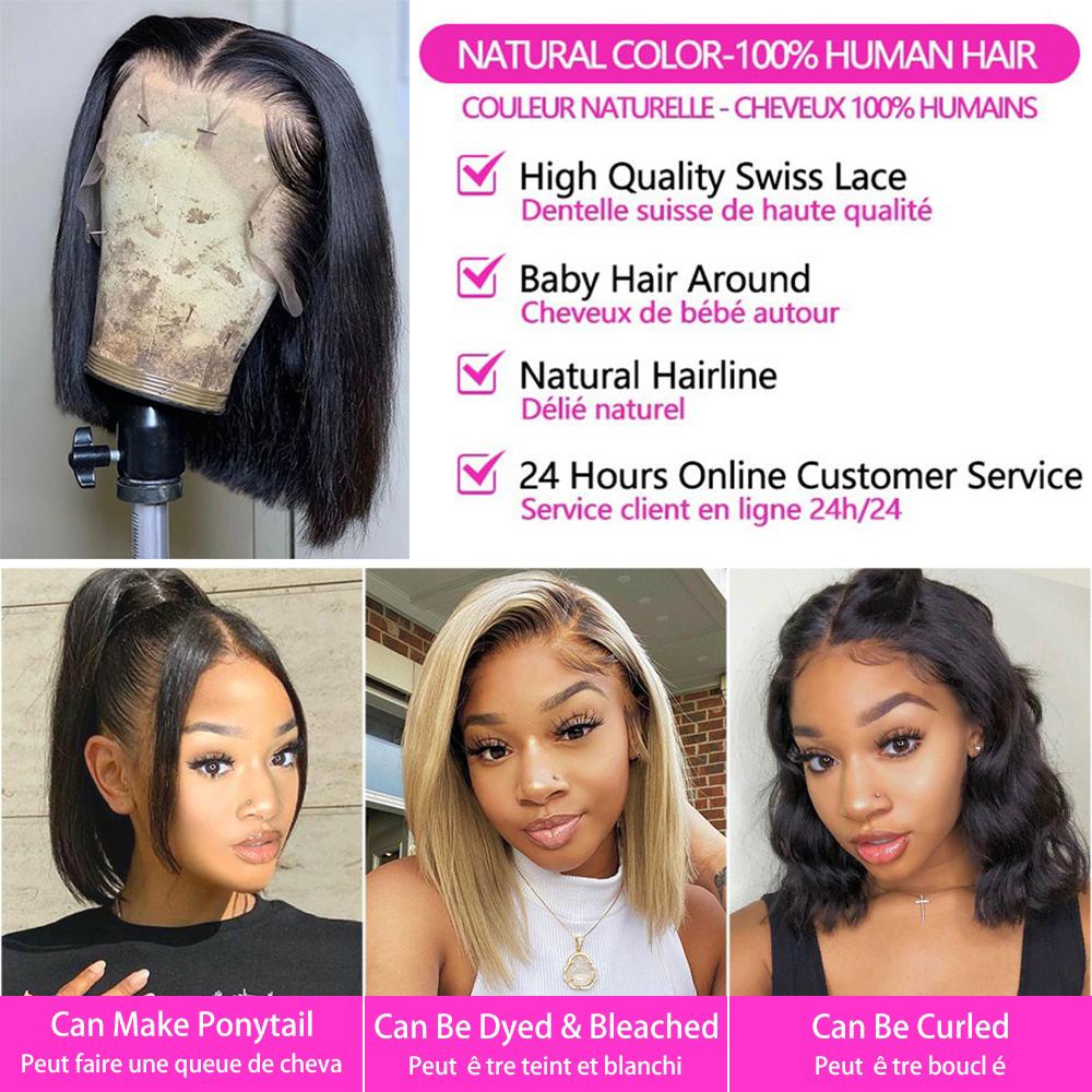 Short Bob Wig Transparent Lace Frontal Wigs Human Hair 100% Straight Bob Wigs Pre Plucked 13x4 Lace