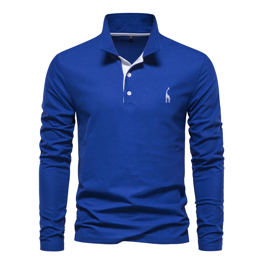 Mens long-sleeved embroidered sport polo shirt for spring and autumn casual and fashionable