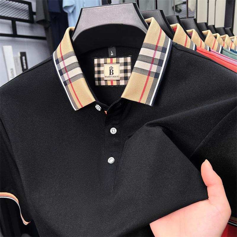 Fashion brand luxury short sleeve polo shirt men summer quality silky cotton breathable business