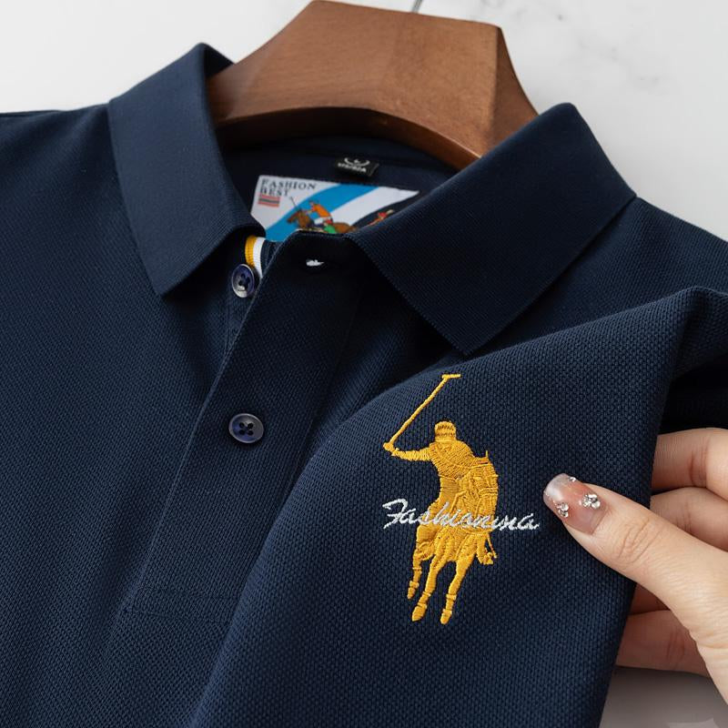 Luxury Embroidery Mens Polo Shirt Summer Thin Breathable 100Cotton Black Navy Blue Lapel