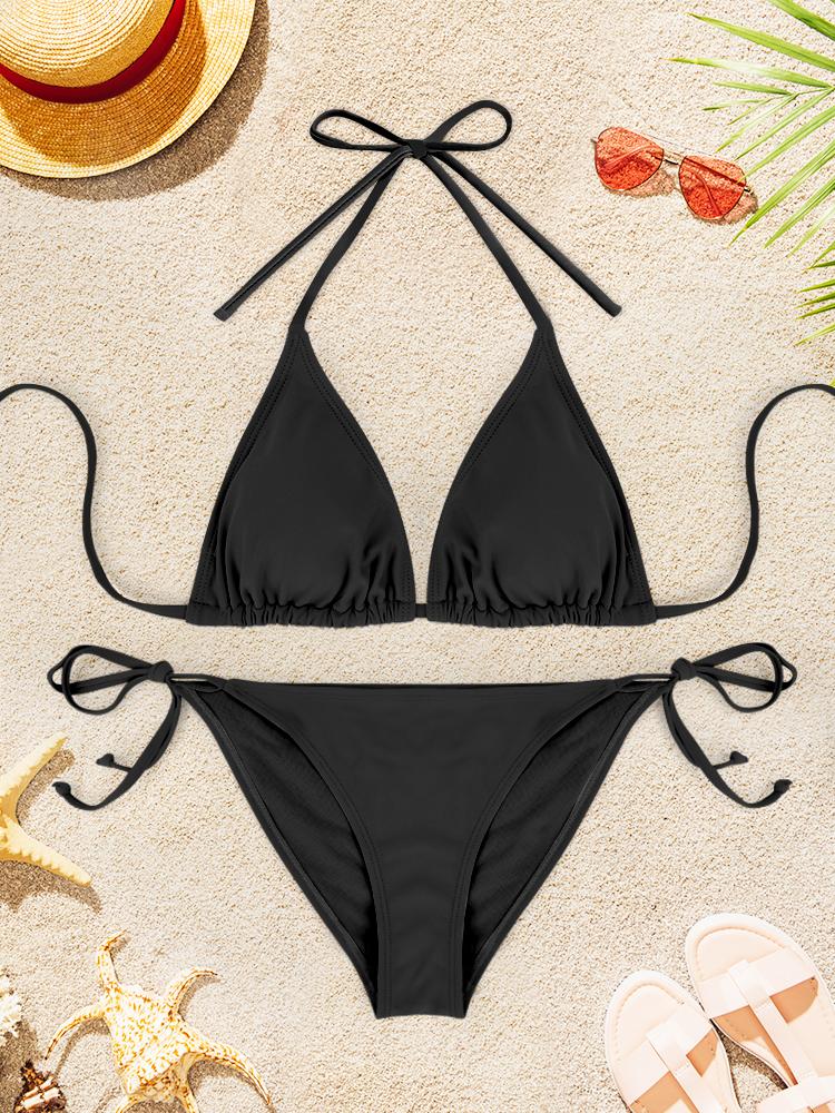 2Pcs Sexy Bikini Swimsuit For Women Solid Color Swimwear Summer Bathing Suits Females Backless