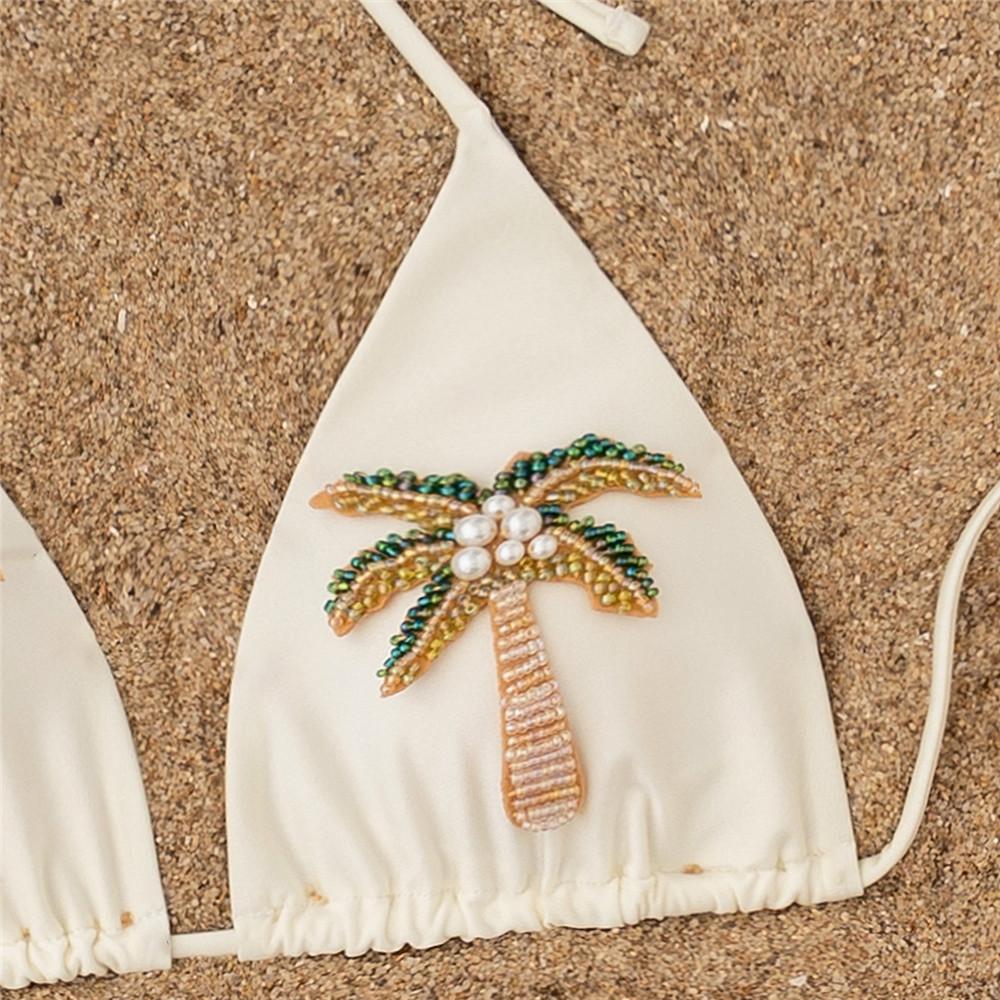 Beading Coconut Tree Ornament Swimwear Halter String Triangle Sexy Bikinis Sets Micro Thong Swimsuit