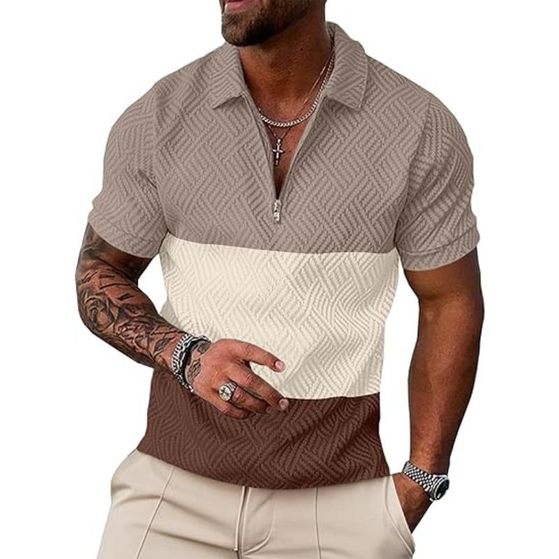 Summer Comfortable Solid Color Mens Zipper Design Short-sleeved Polo Shirt Polyester Fiber