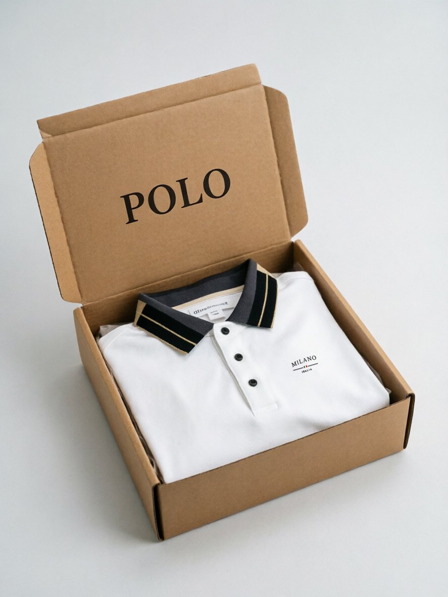 Classic White Polo Shirt with Contrast Collar and Embroidered