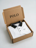 Classic White Polo Shirt with Contrast Collar and Embroidered