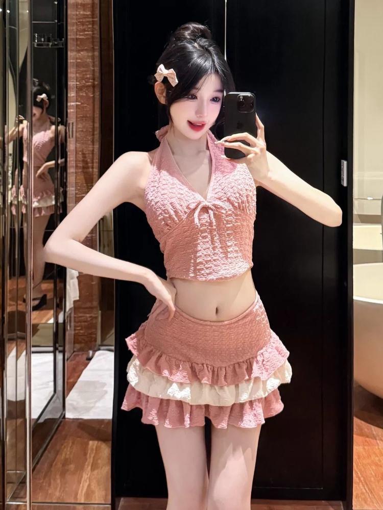 Y2k Women's Dot 3 Piece Bikini Sets 2000s American Vintage Crop Top Swimwear Summer Harajuku Sweet