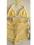 Bikini with Pants Swimwear Women Sexy Halter Tie Knot Two-Piece Bikini Set Soild Swimsuit Shimmer