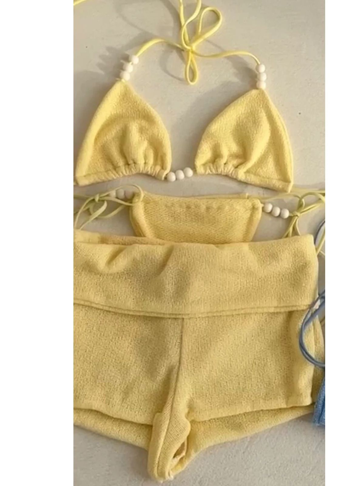 Bikini with Pants Swimwear Women Sexy Halter Tie Knot Two-Piece Bikini Set Soild Swimsuit Shimmer
