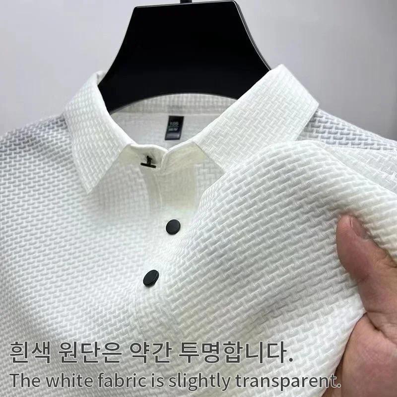 2026 Summer New Mens Lop-up Hollow Short-sleeved Polo Tee Shirt Ice Silk Breathable Business Fashion
