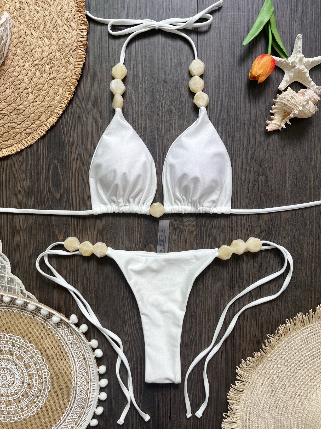2026 Sexy Bead Bikini Swimwear Women Halter Bikini Swimsuit Beach Halter V Neck Bikini Set Beachwear