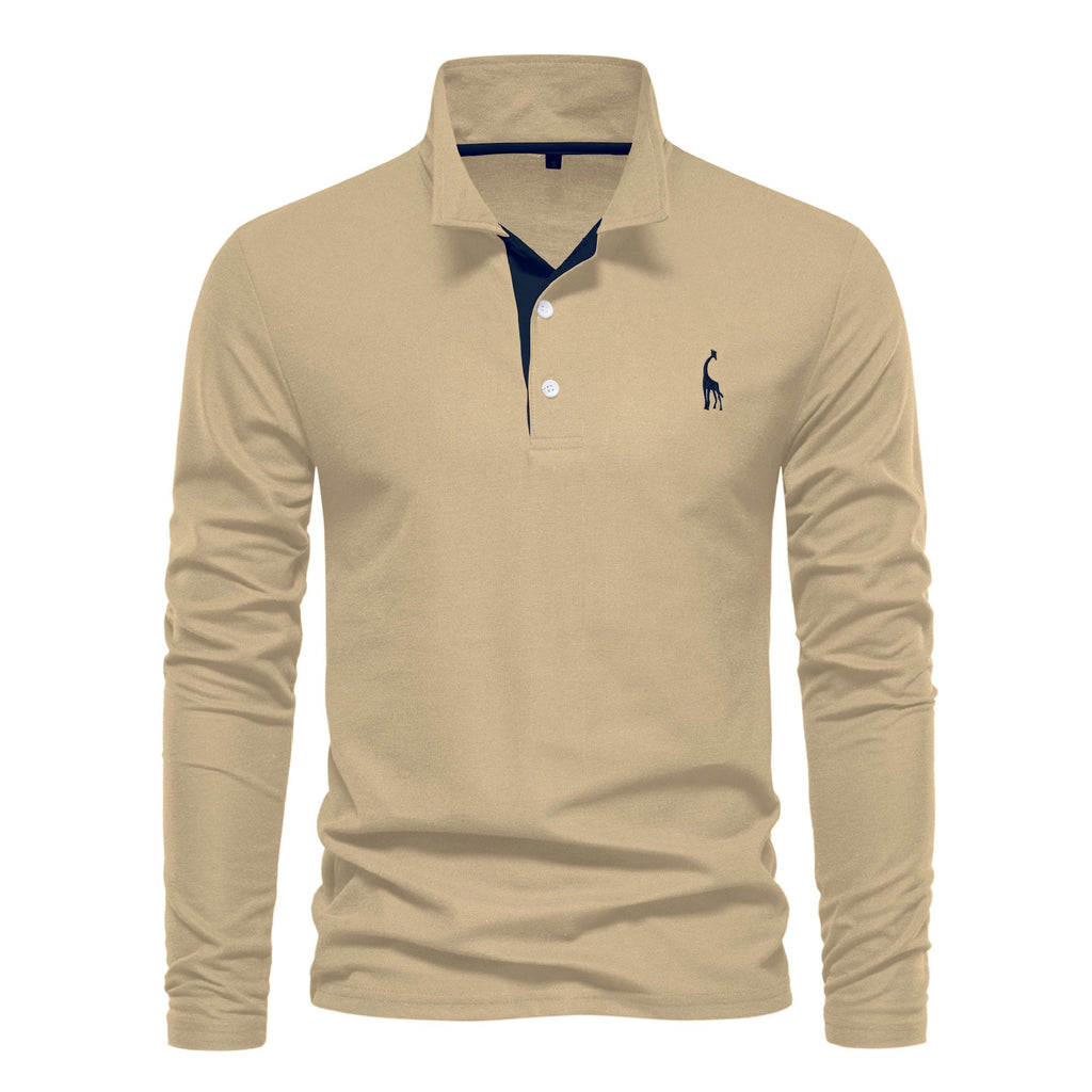 Mens long-sleeved embroidered sport polo shirt for spring and autumn casual and fashionable
