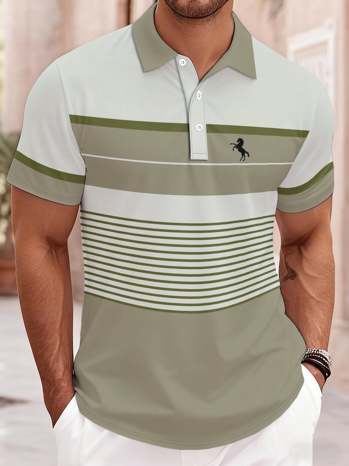 2026 Summer Mens Polo Shirt with Stripes Print Breathable Lightweight Comfortable Casual and