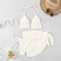 Halter String Triangle 3 Piece Bikini Set Beige Lace Mesh Sexy Swimsuit Women 2026 Cover Up Swimwear