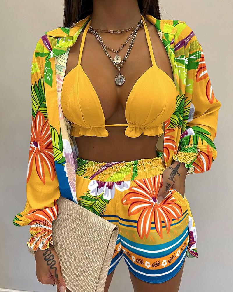 2026 New Bathing Suit Shorts Cover Up Summer Three Pieces Swimwear Sexy Beachwear High Waist Bikini