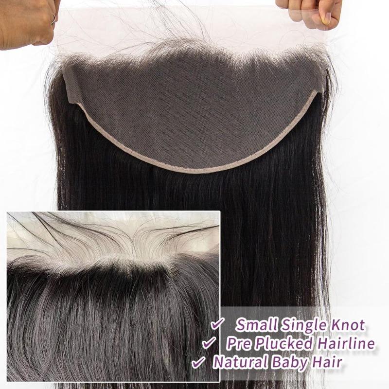 13x6 Lace Frontal Straight 100% Human Hair Transparent Lace Closure Pre-Plucked Hairline Brazilian