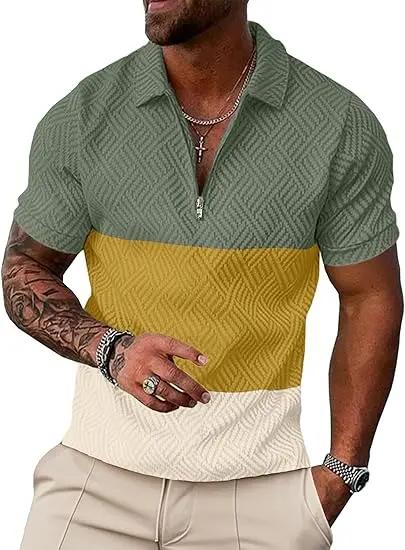 Summer Comfortable Solid Color Mens Zipper Design Short-sleeved Polo Shirt Polyester Fiber