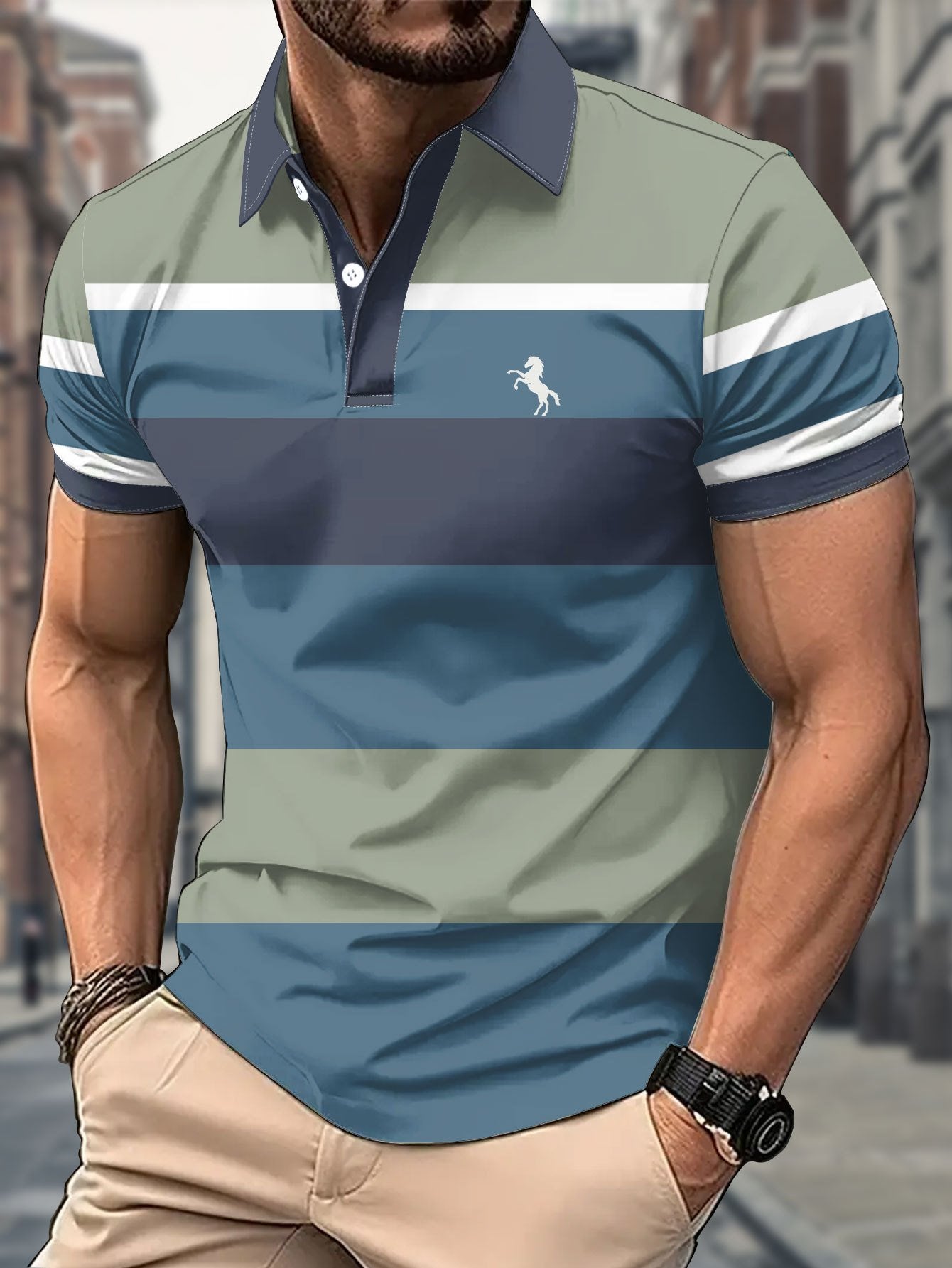 2026 Summer New Mens Polo Shirt - 3D Stripes Patchwork Print Shirt - Casual Fashionable Comfortable