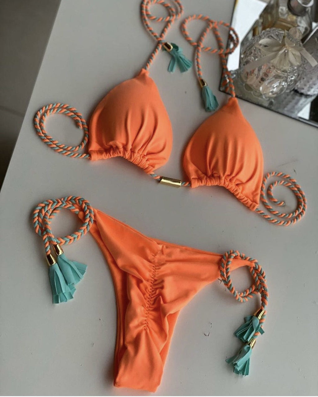 New Women Bikini Backless Rope Triangle Swimsuit Multicolor
