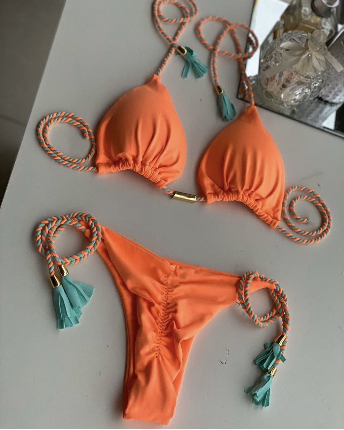 New Women Bikini Backless Rope Triangle Swimsuit Multicolor