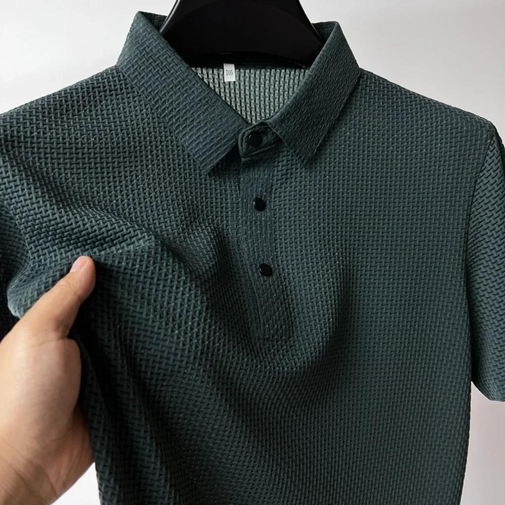 2026 Summer New Mens Lop-up Hollow Short-sleeved Polo Tee Shirt Ice Silk Breathable Business Fashion