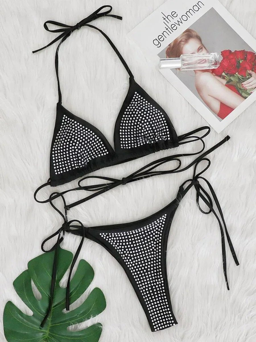 Shiny Sequins Wrap Around Jewelled Bikini Women Swimwear Female Swimsuit Two-pieces Bikini Set
