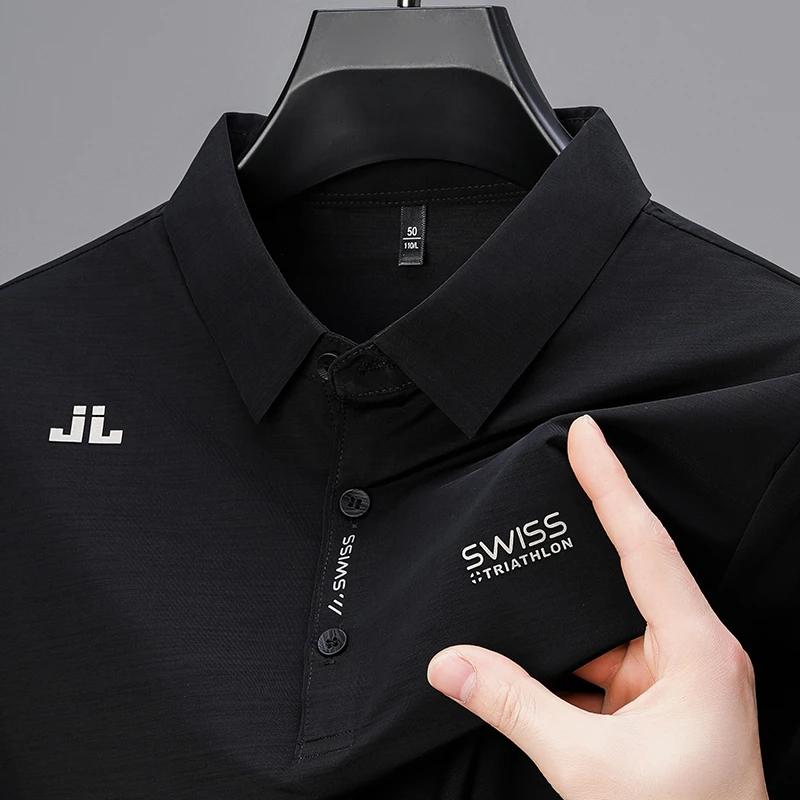 New Mens Business Casual Short Sleeved Shirt with Badge Solid Color Polo Shirt Fashionable