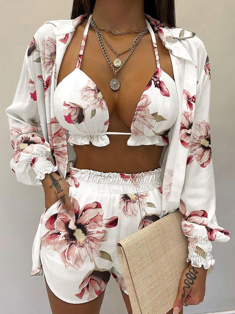 2026 New Bathing Suit Shorts Cover Up Summer Three Pieces Swimwear Sexy Beachwear High Waist Bikini