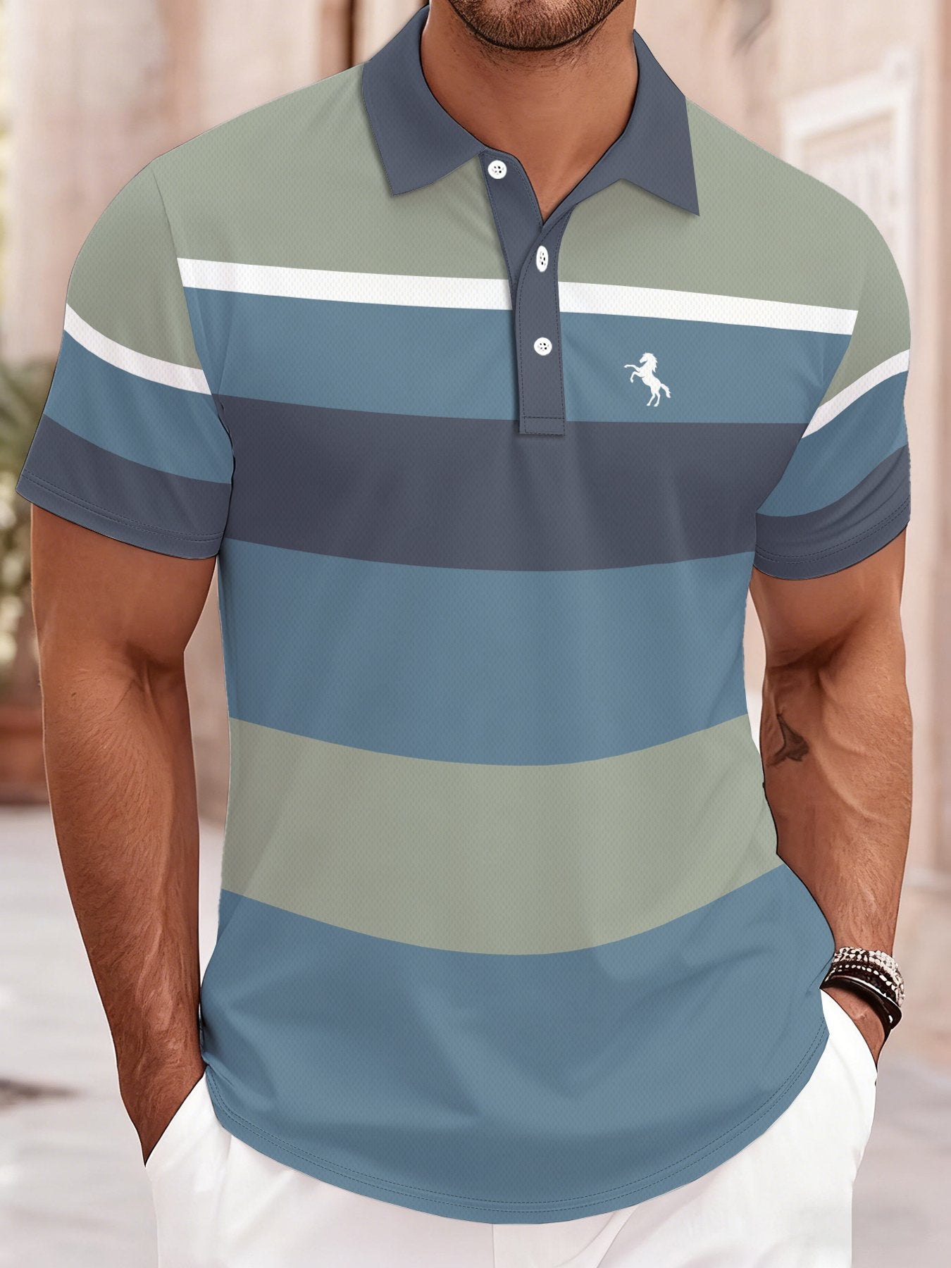 2026 Summer Mens Polo Shirt with Stripes Print Breathable Lightweight Casual Fashionable Outdoor
