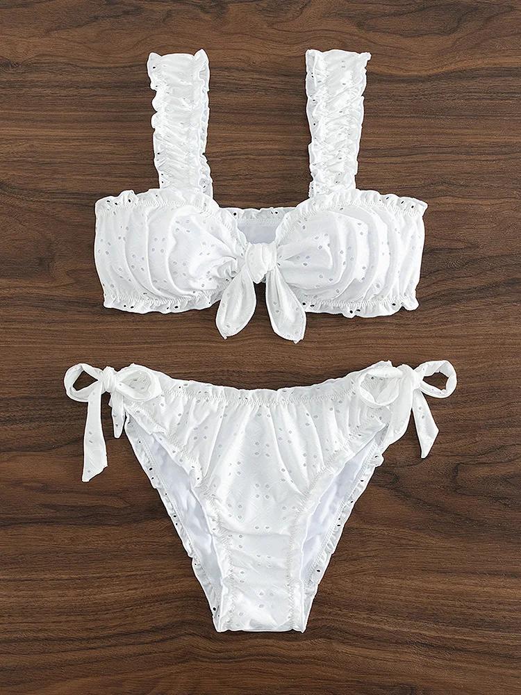 Circyy Ruffle Bikini Set Women Sexy Swimsuit Two-Piece Lace Up Bow Backless Female Swimwear Bathing