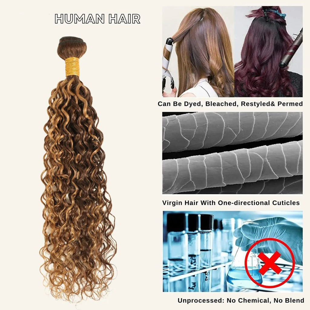 Honey Blonde Highlight Deep Wave Bundles 22 Inch P4/27 Ombre Single Bundles Wet and Wavy Bundle
