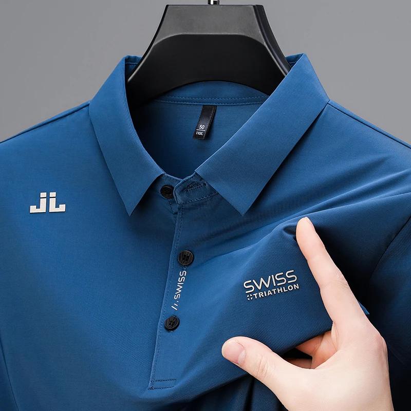 New Mens Business Casual Short Sleeved Shirt with Badge Solid Color Polo Shirt Fashionable