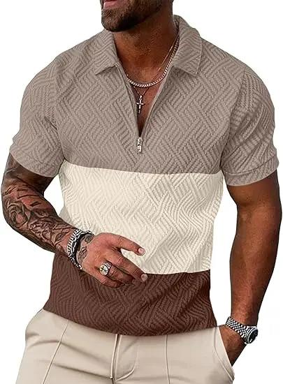 Summer Comfortable Solid Color Mens Zipper Design Short-sleeved Polo Shirt Polyester Fiber