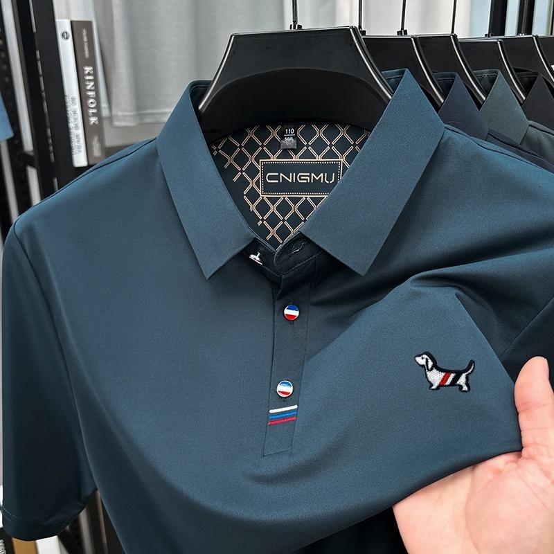Hot Quality Man Short-Sleeved Polo Shirt Lapel Button Dog Embroidery Spring Casual Elegance T-Shirt